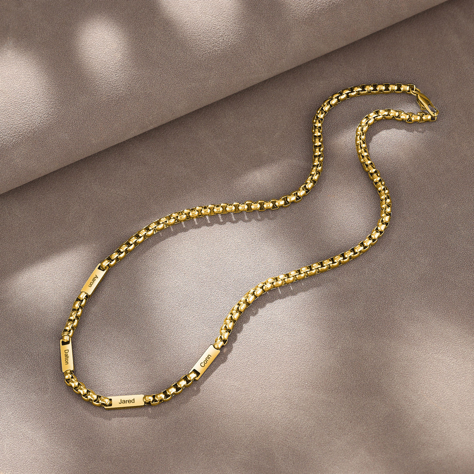 4 names - Personalized Engraved Bar necklace – Unique Name Bar Stainless Steel Chain for Dad