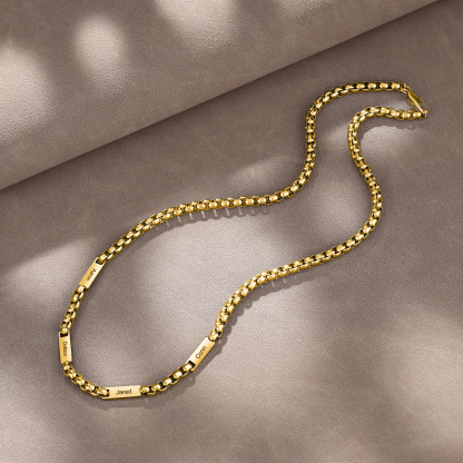 4 names - Personalized Engraved Bar necklace – Unique Name Bar Stainless Steel Chain for Dad