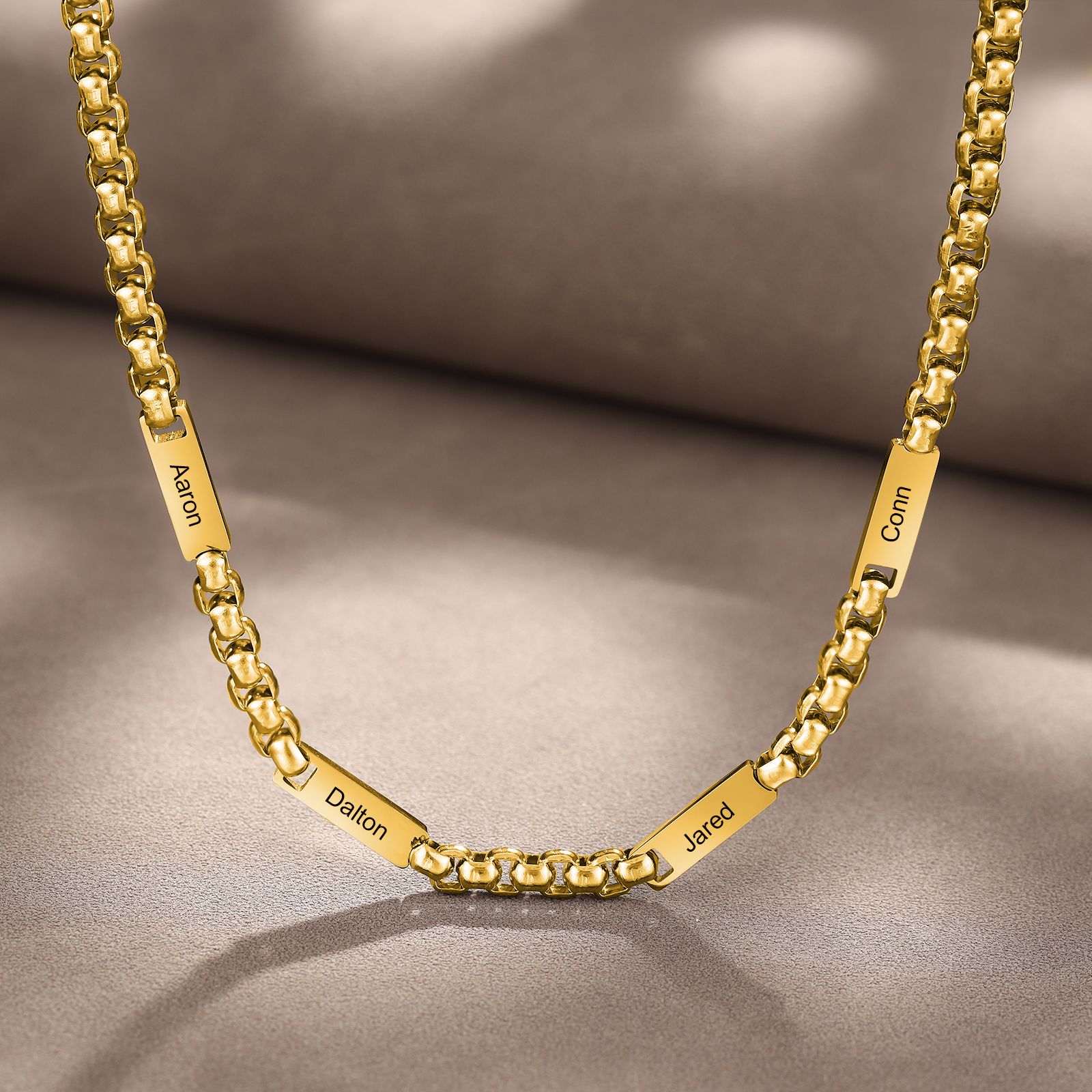 4 names - Personalized Engraved Bar necklace – Unique Name Bar Stainless Steel Chain for Dad