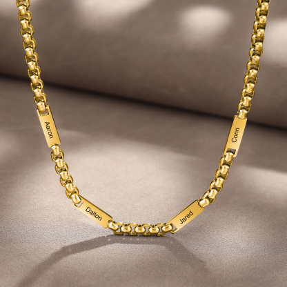 4 names - Personalized Engraved Bar necklace – Unique Name Bar Stainless Steel Chain for Dad