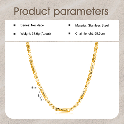 5 names - Personalized Engraved Bar necklace – Unique Name Bar Stainless Steel Chain for Dad