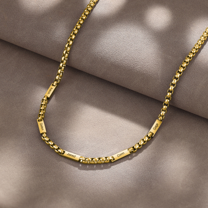 5 names - Personalized Engraved Bar necklace – Unique Name Bar Stainless Steel Chain for Dad