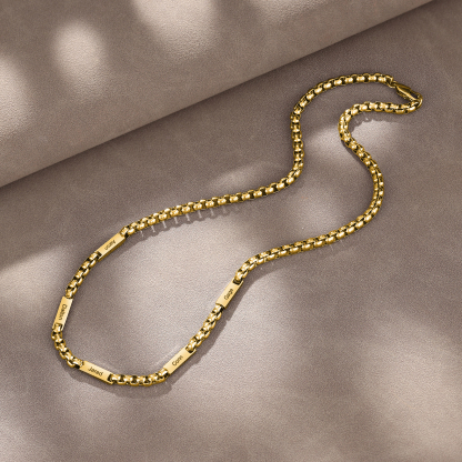 5 names - Personalized Engraved Bar necklace – Unique Name Bar Stainless Steel Chain for Dad