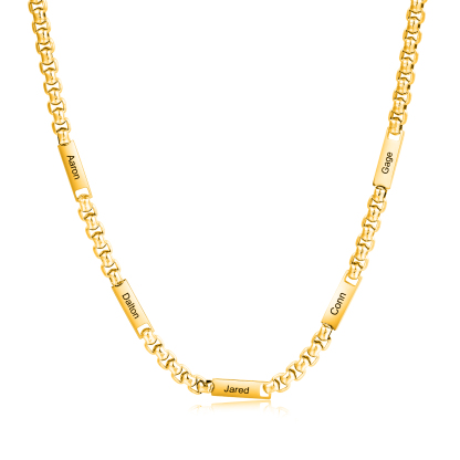 5 names - Personalized Engraved Bar necklace – Unique Name Bar Stainless Steel Chain for Dad
