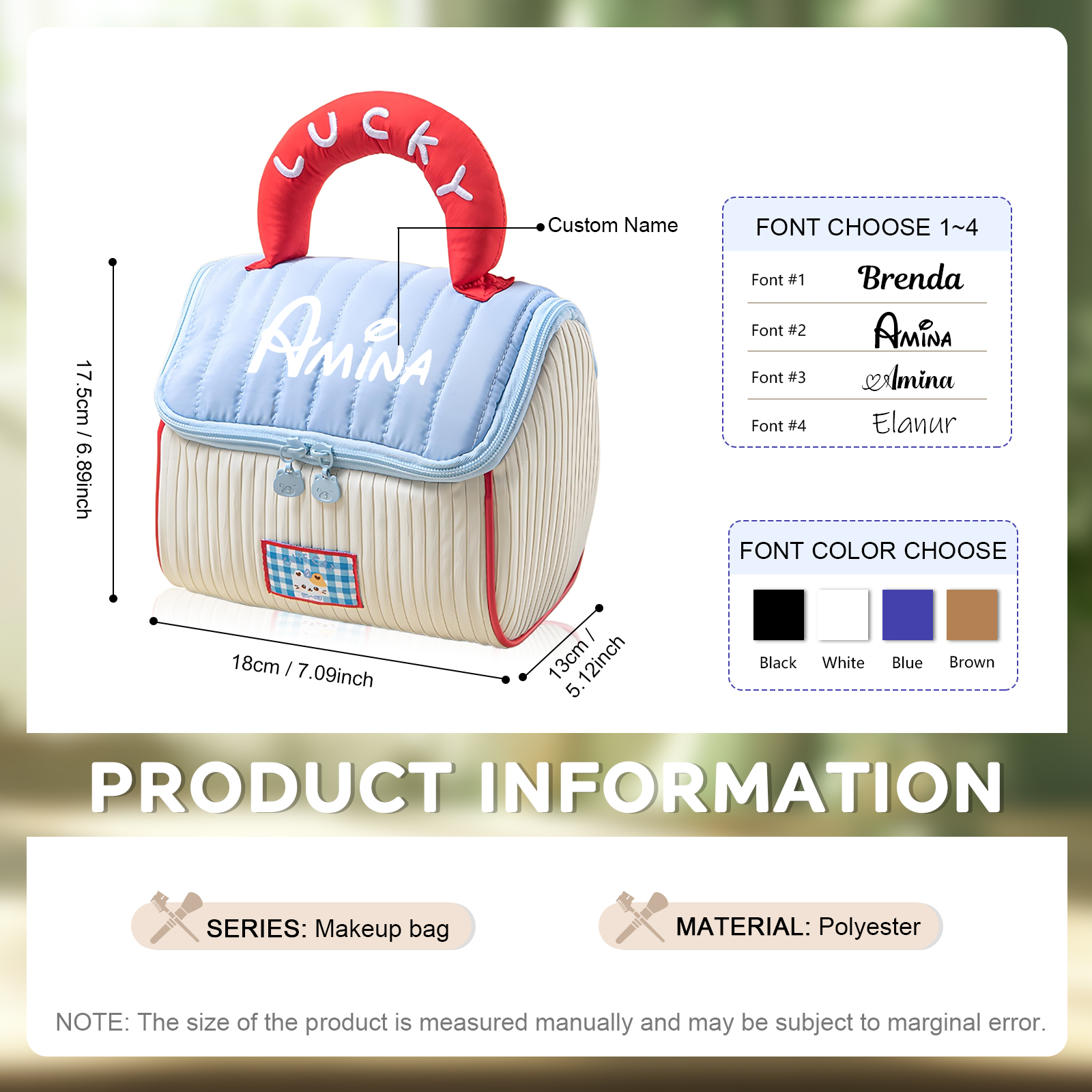 Personalized Custom Name Makeup Bag with Signature Handle