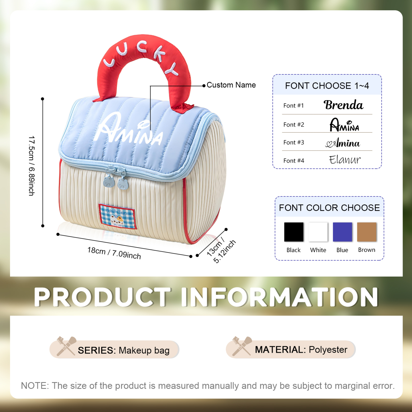 Personalized Custom Name Makeup Bag with Signature Handle