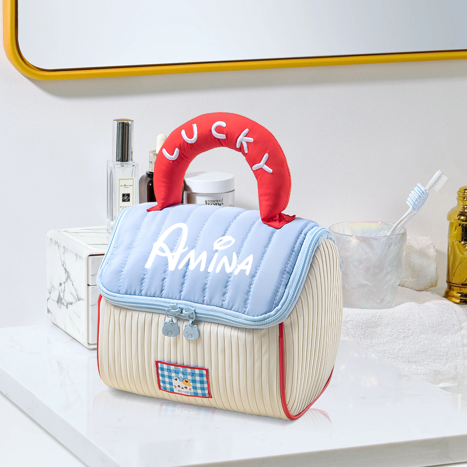 Personalized Custom Name Makeup Bag with Signature Handle