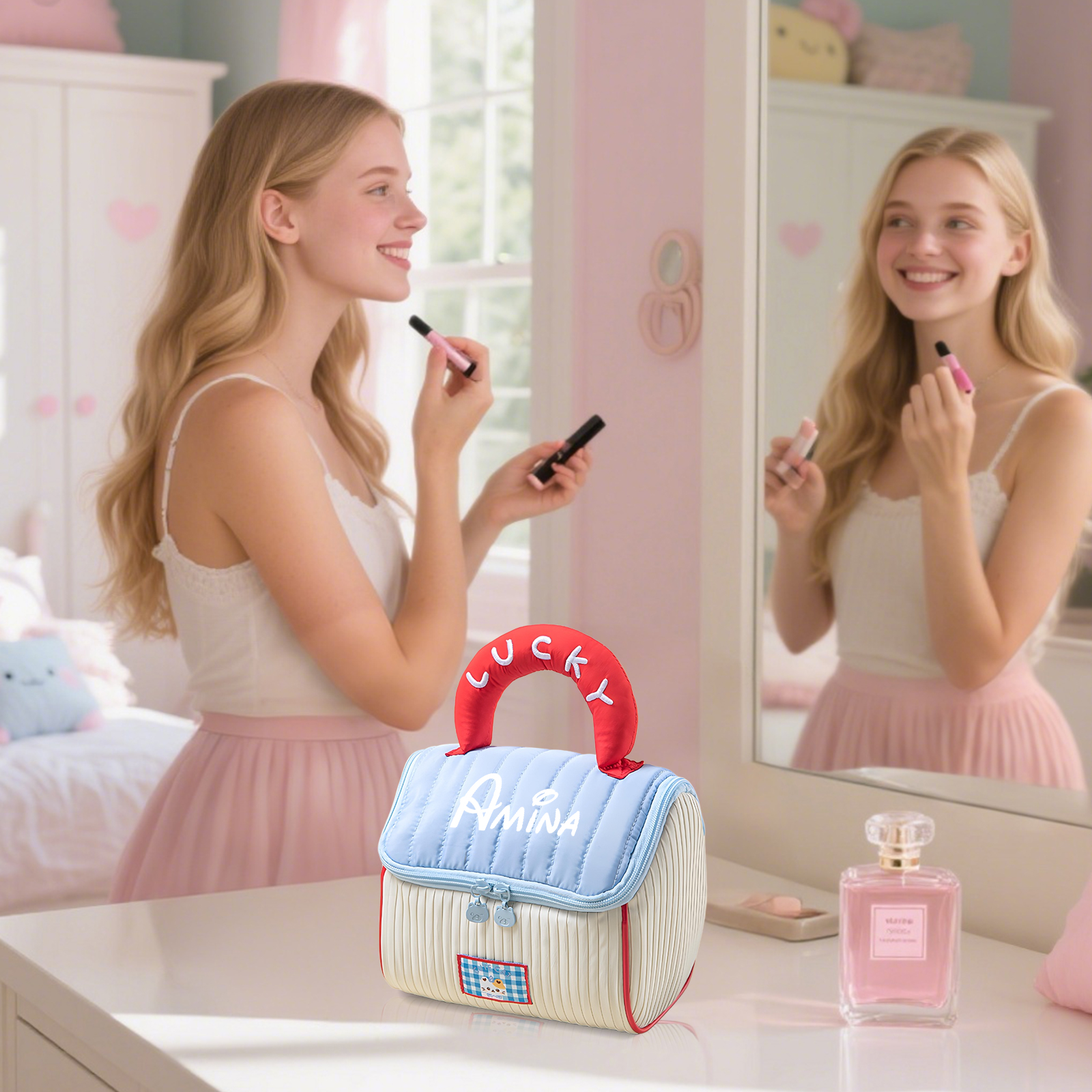 Personalized Custom Name Makeup Bag with Signature Handle