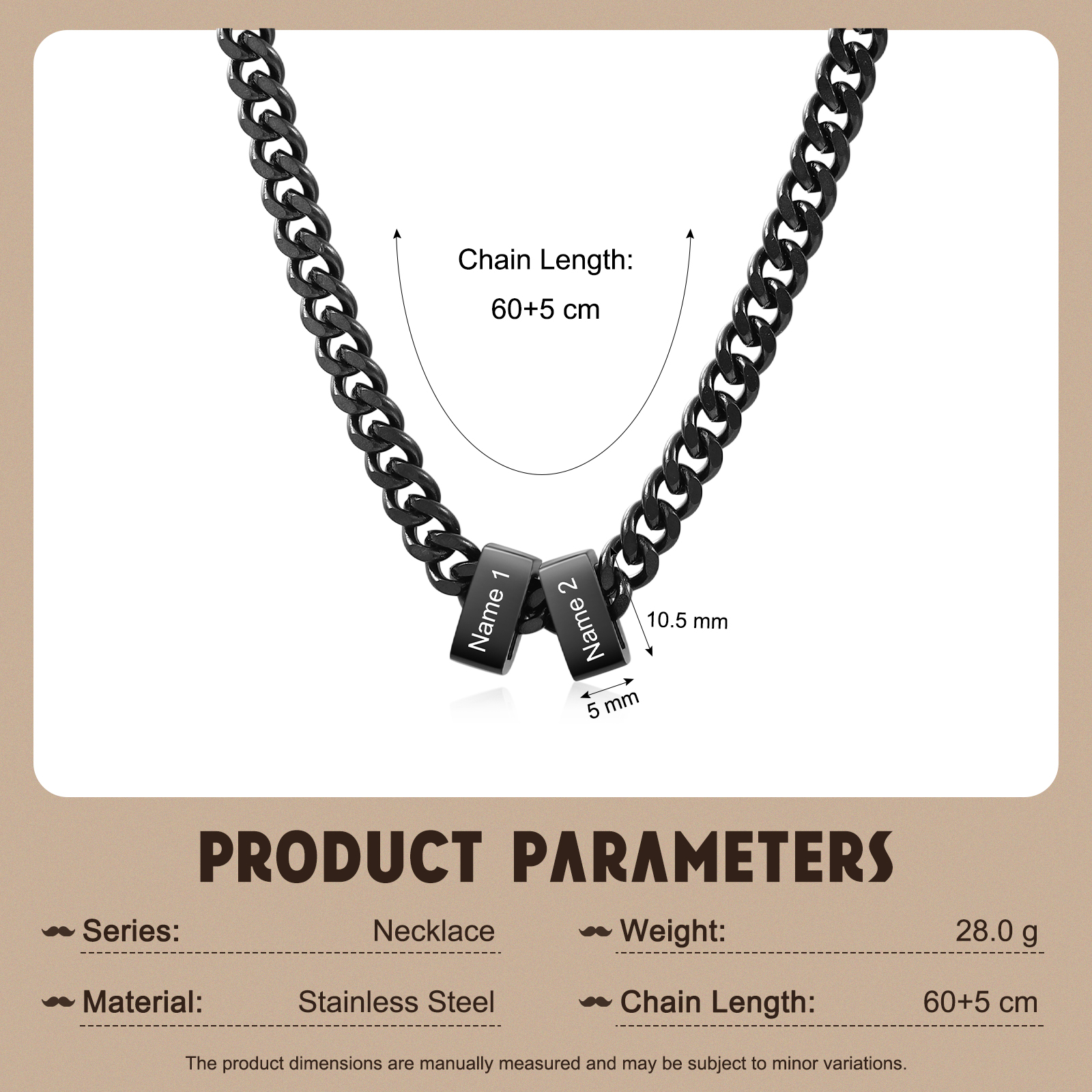 Personalized Mens Cuban Link Chain Necklace with 1–6 Names