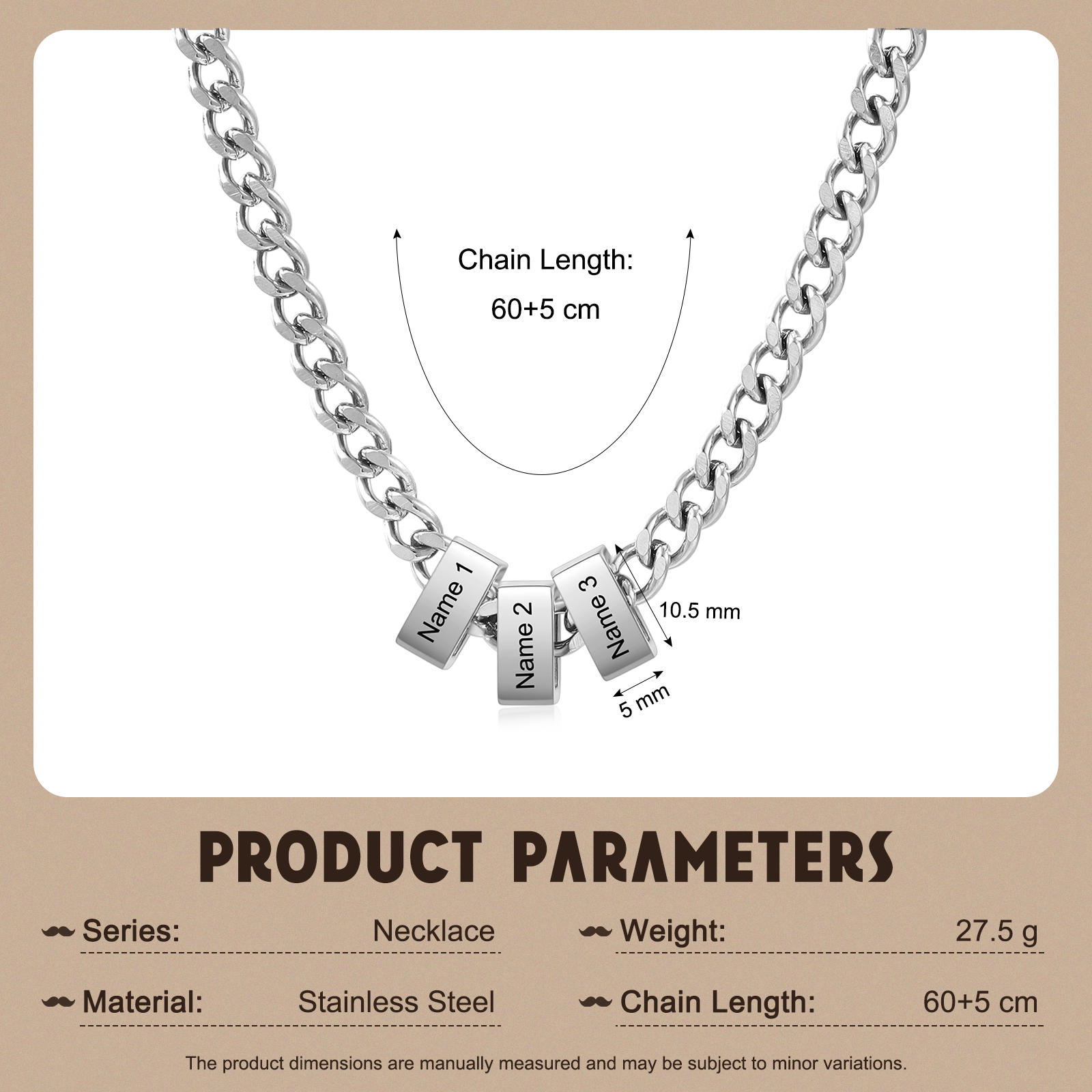 Personalized Mens Cuban Link Chain Necklace with 1–6 Names