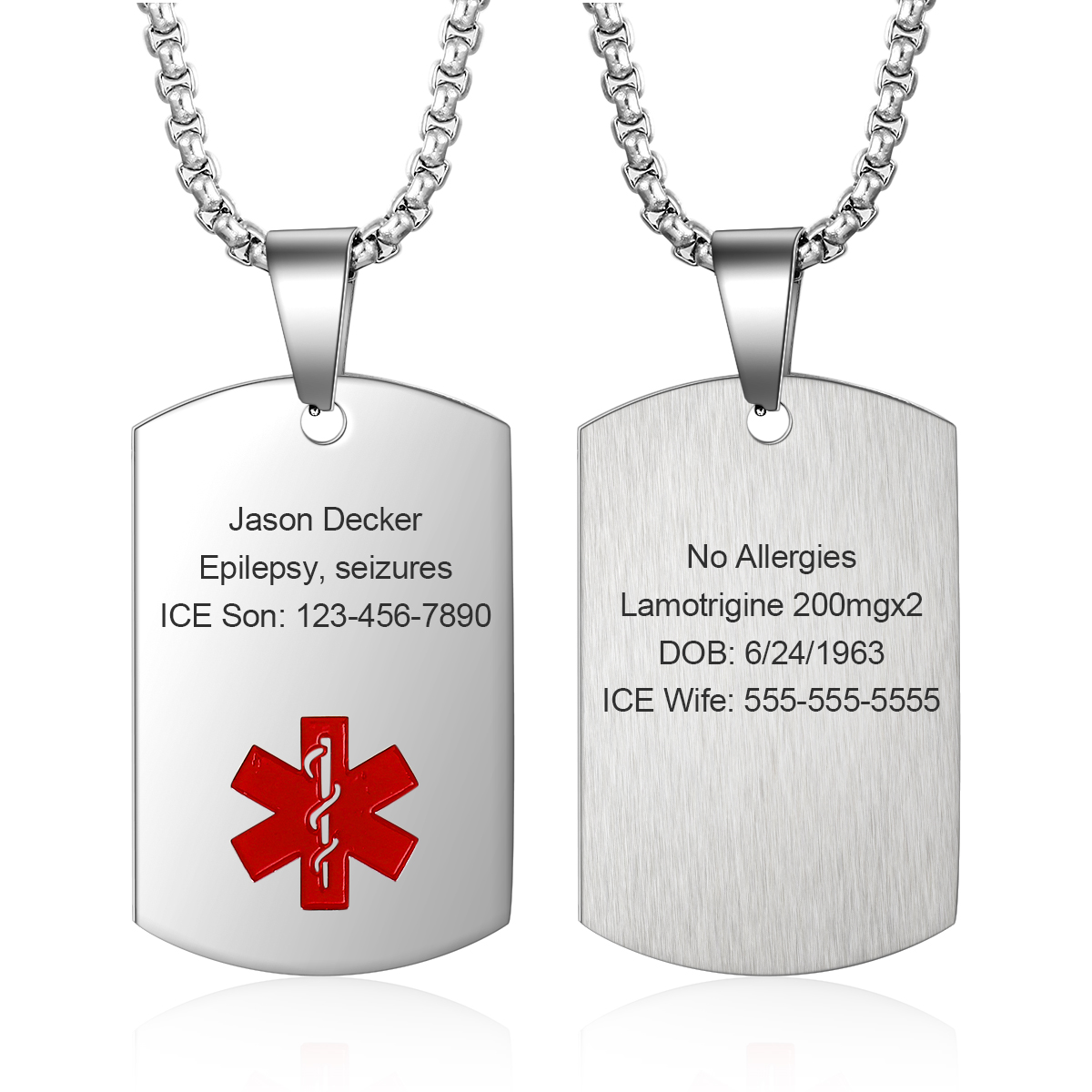 Personalised Medical Alert Necklace with Custom Engraving and Emergency Info Gift for Family | Jessemade