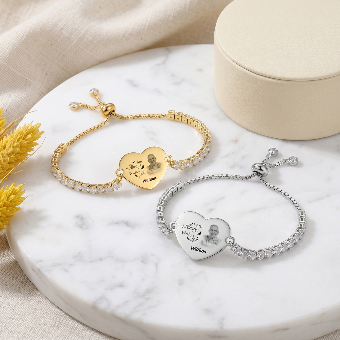 Personalized Memorial Photo Heart Slider Bracelet for Women Tennis Chain Bracelet