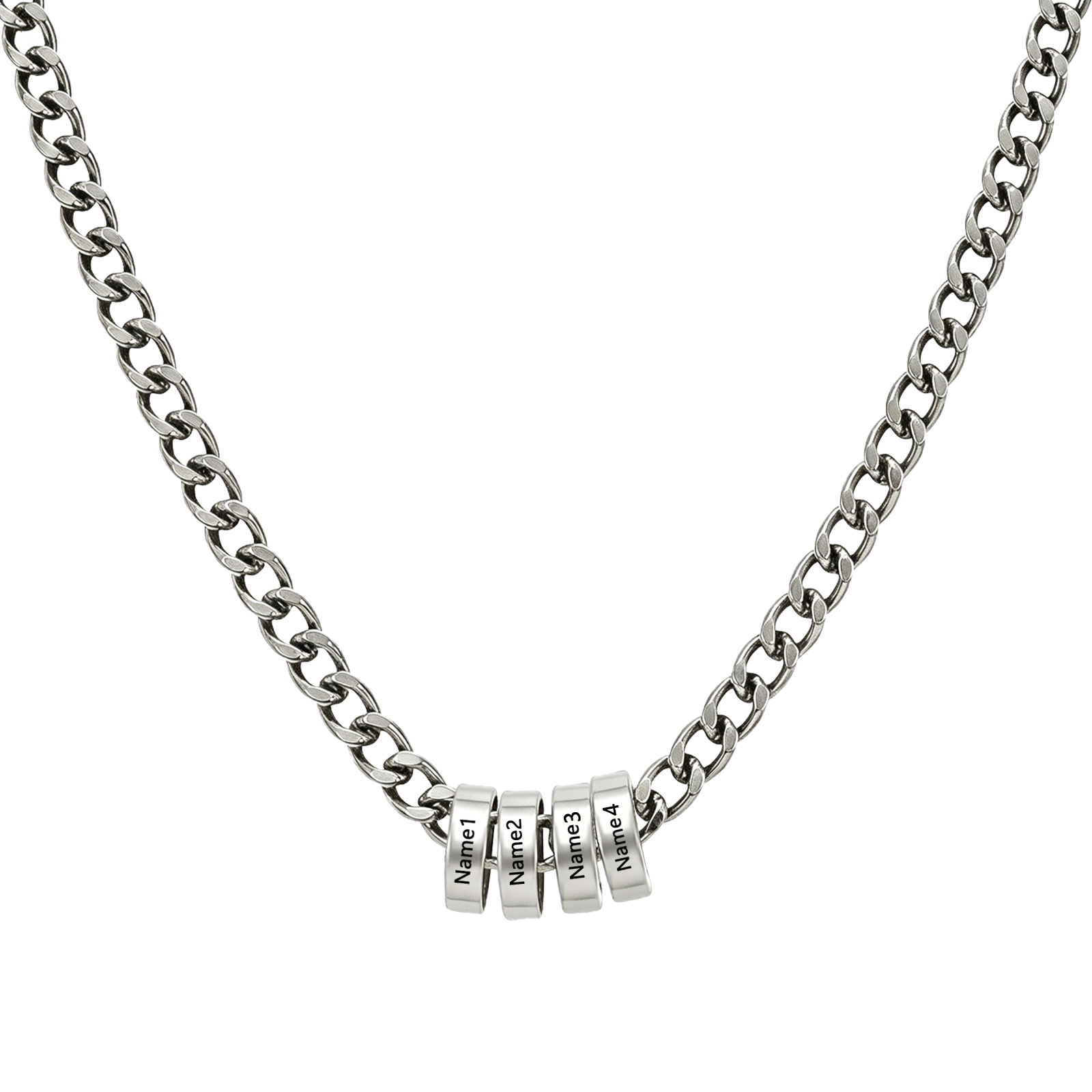 Personalized Stainless Steel Men’s Necklace Custom With 2-6 Name Beads For Men Dad Husband