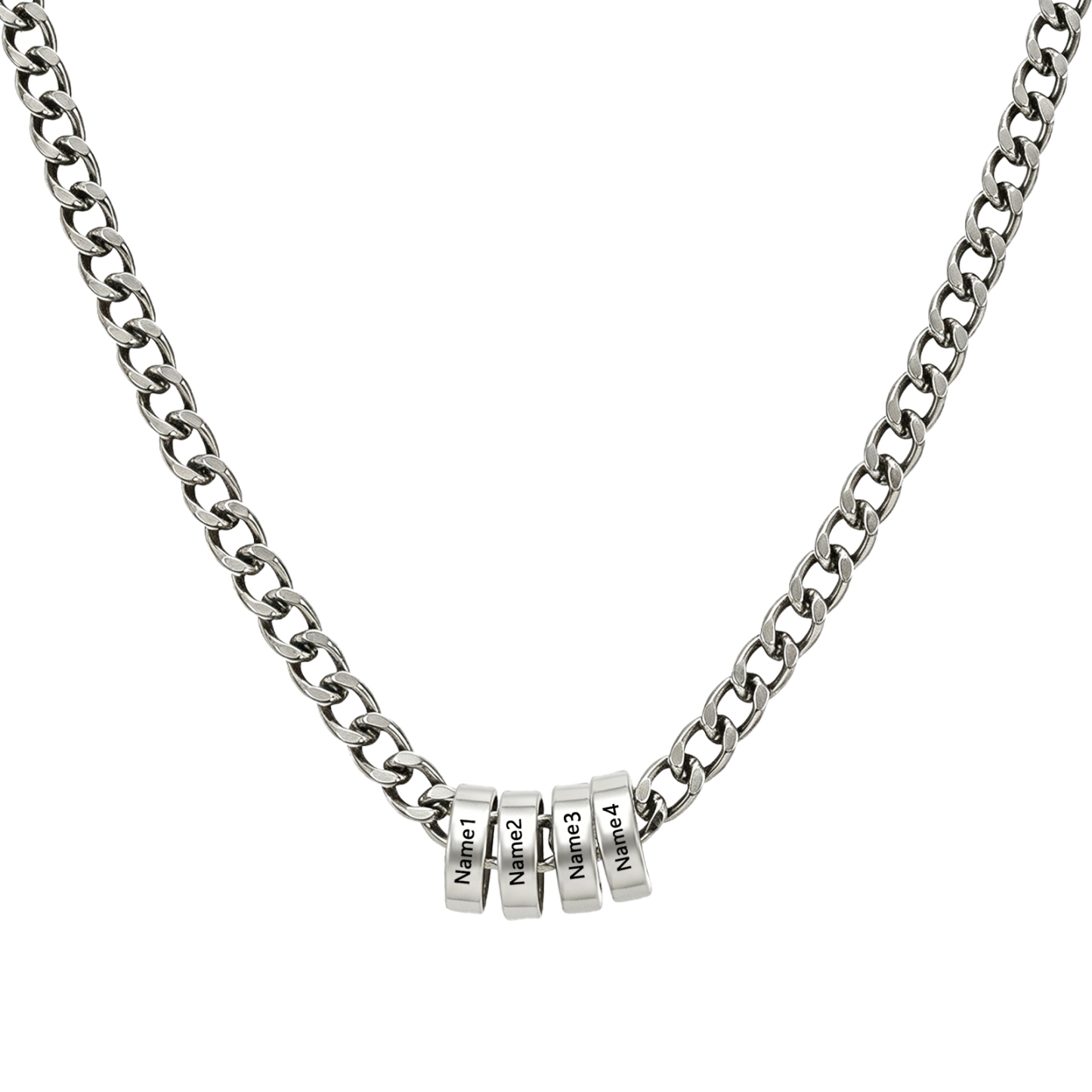 Personalized Stainless Steel Men’s Necklace Custom With 2-6 Name Beads For Men Dad Husband