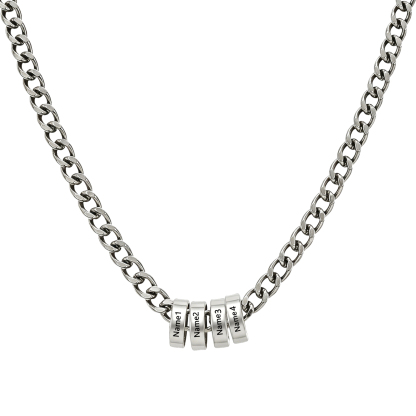 Personalized Stainless Steel Men’s Necklace Custom With 2-6 Name Beads For Men Dad Husband