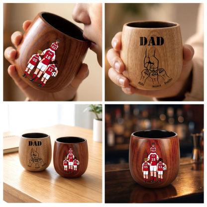 Personalized Wooden Whiskey Tumbler Cup for Dad Customized with 1–5 Kids Names Football Family