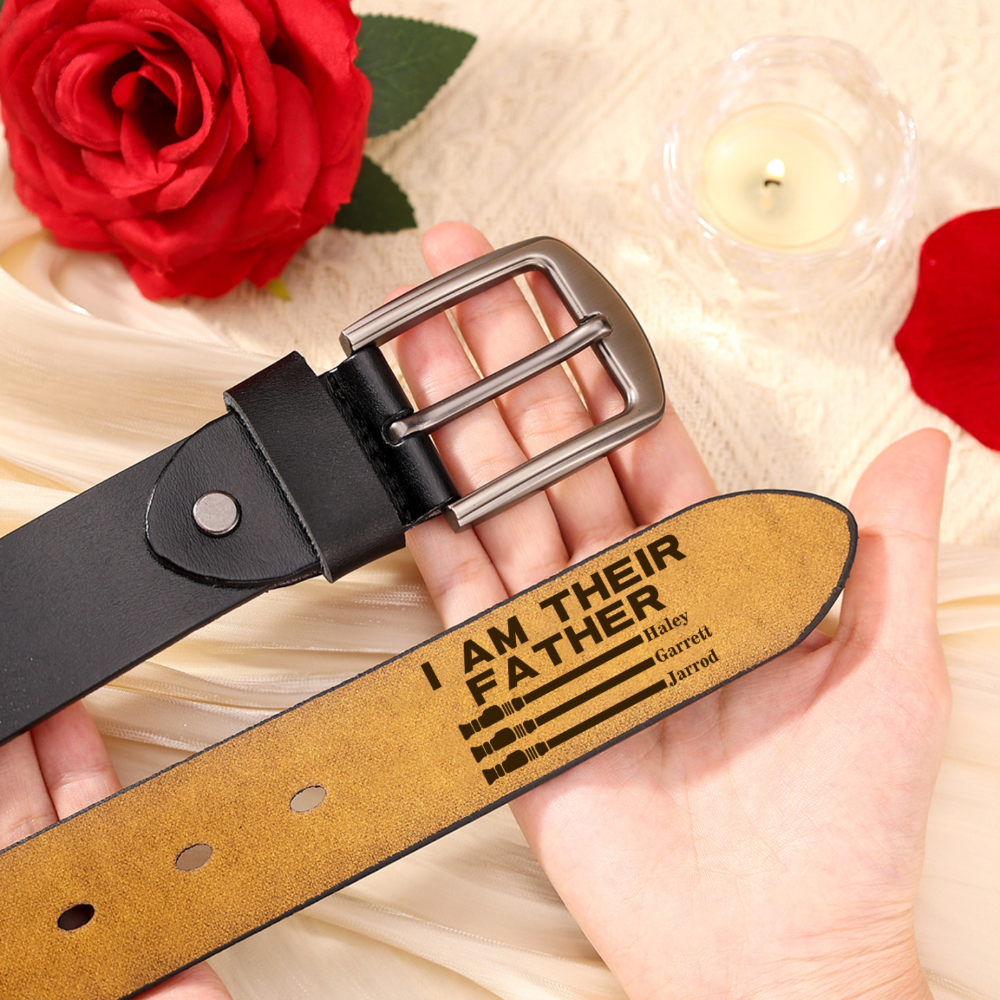 Personalized Leather Belt I Am Their Father Engraved with 1-6 Names