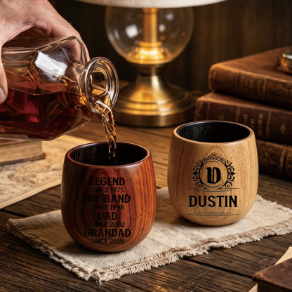 Personalized Wooden Whiskey Tumbler Engraved Name Cup for Dad or Grandpa