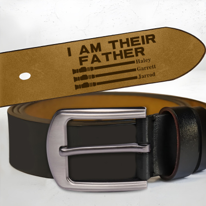 Personalized Leather Belt I Am Their Father Engraved with 1-6 Names