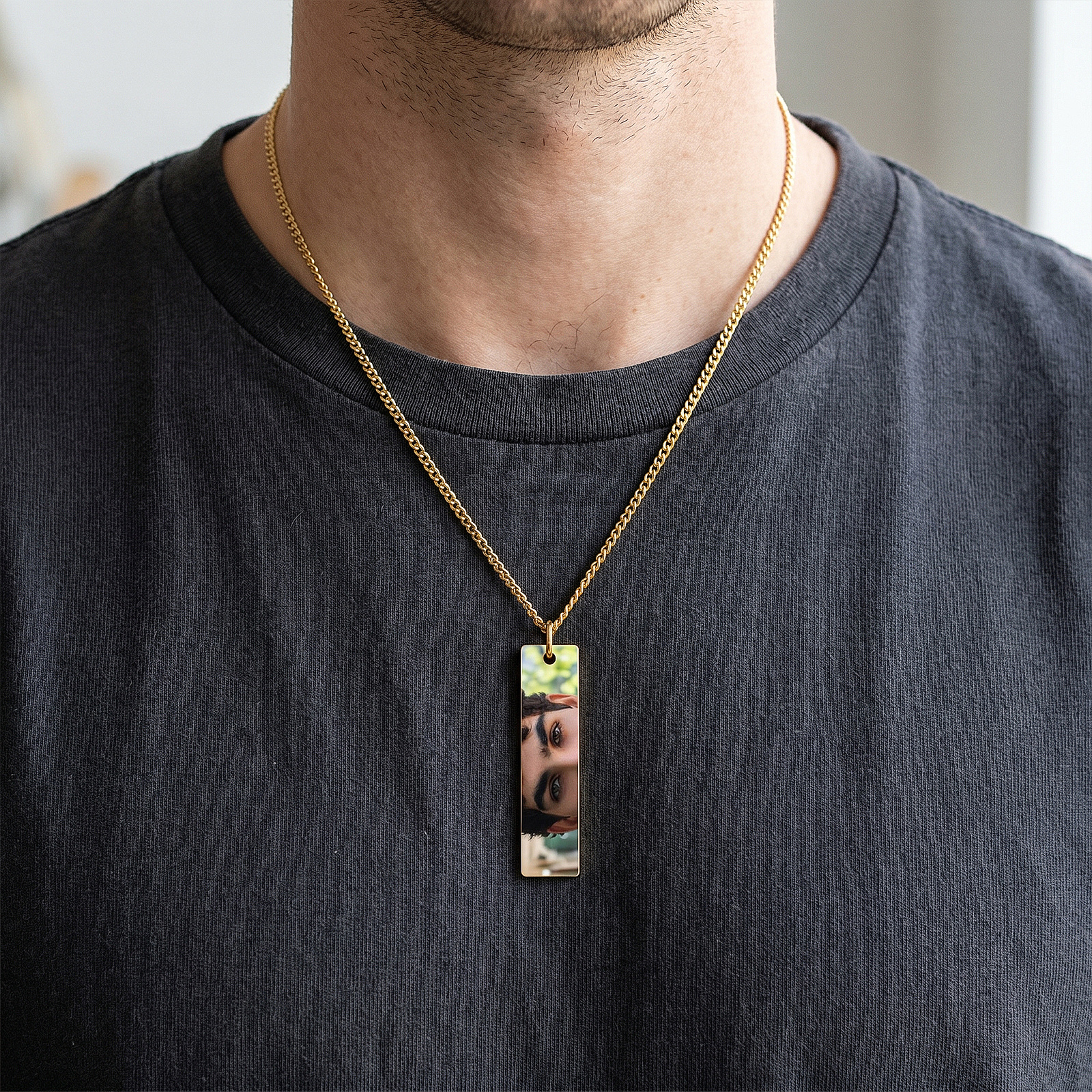 Personalized Photo Keychain Necklace Custom with Eyes Lips or Half Face Picture and Custom Text