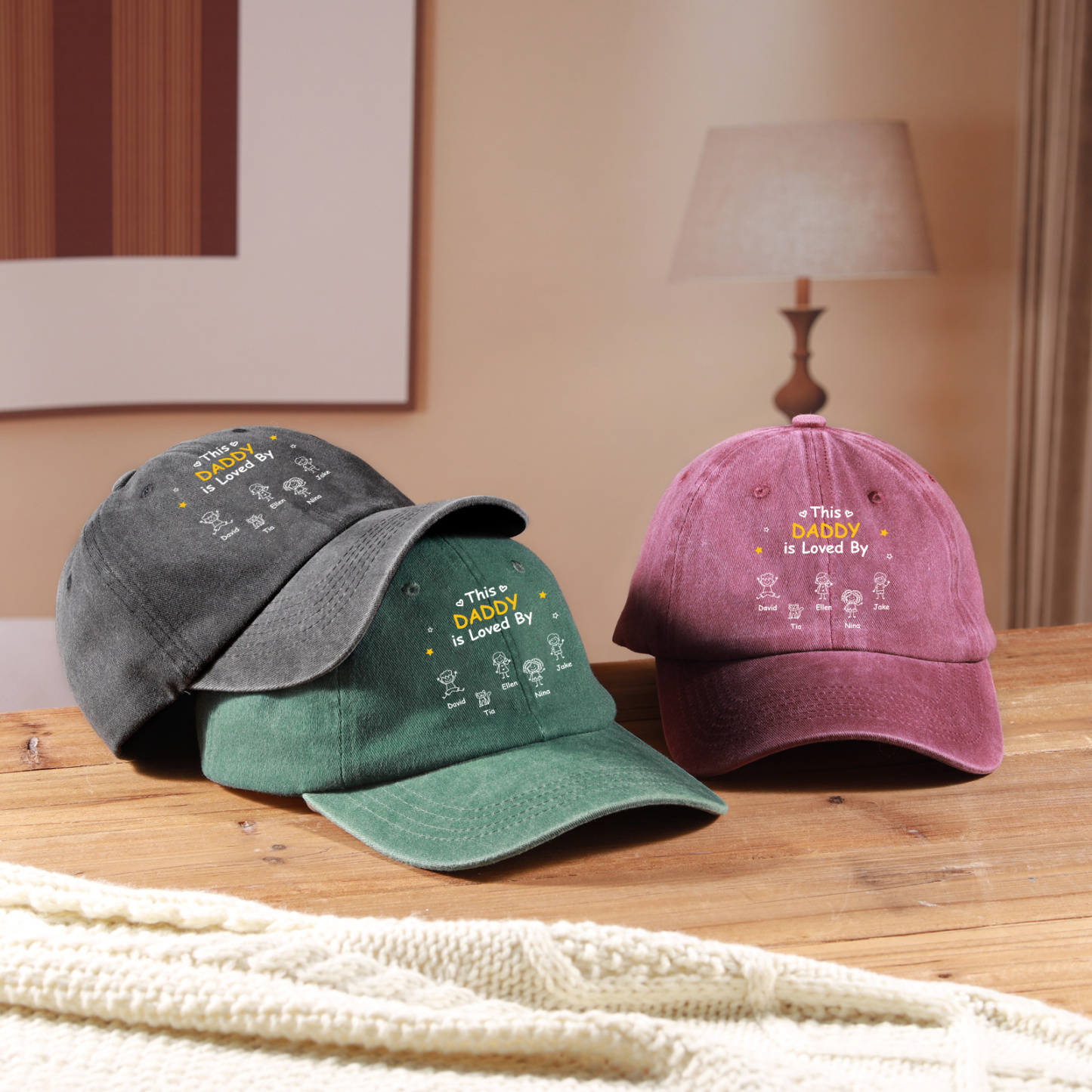 Personalized Cotton Baseball Cap Customized with 1–10 Names and a Child’s Drawing