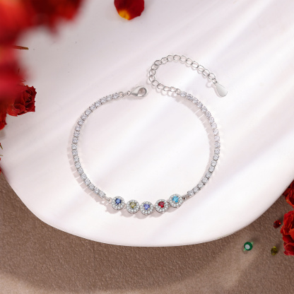 Personalized Birthstone Tennis Bracelet with 2–5 Stones