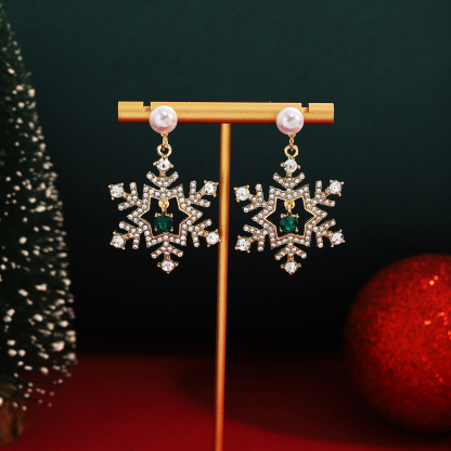 Snowflake Pearl Earrings Christmas Gift for Family Festive Jewelry