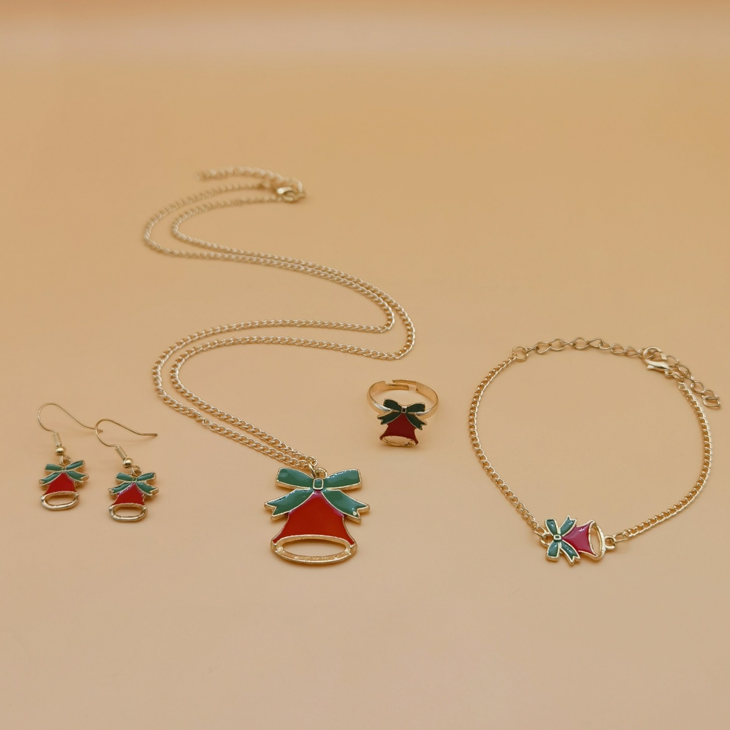 Festive Bell Necklace, Earring, Bracelet & Ring Set - Family Christmas Gift