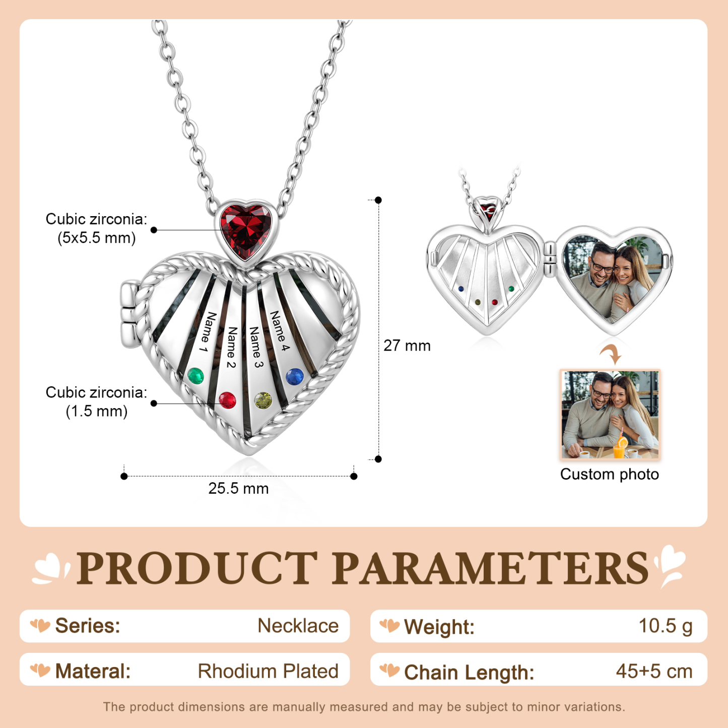 Personalized Heart Locket Birthstone Photo Necklace Custom with 1-6 Names Birthstones