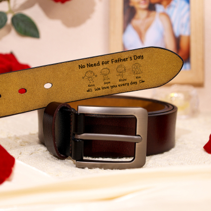 Personalized Leather Belt for Men Customized with 1-6 Names and Kids’ Drawing Gift for Dad Father’s Day