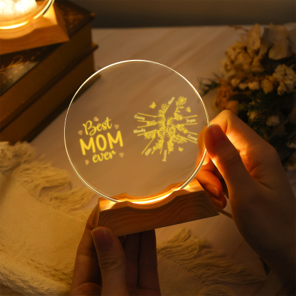 Personalized Best Mom Ever Crystal LED Night Light with 2–7 Names