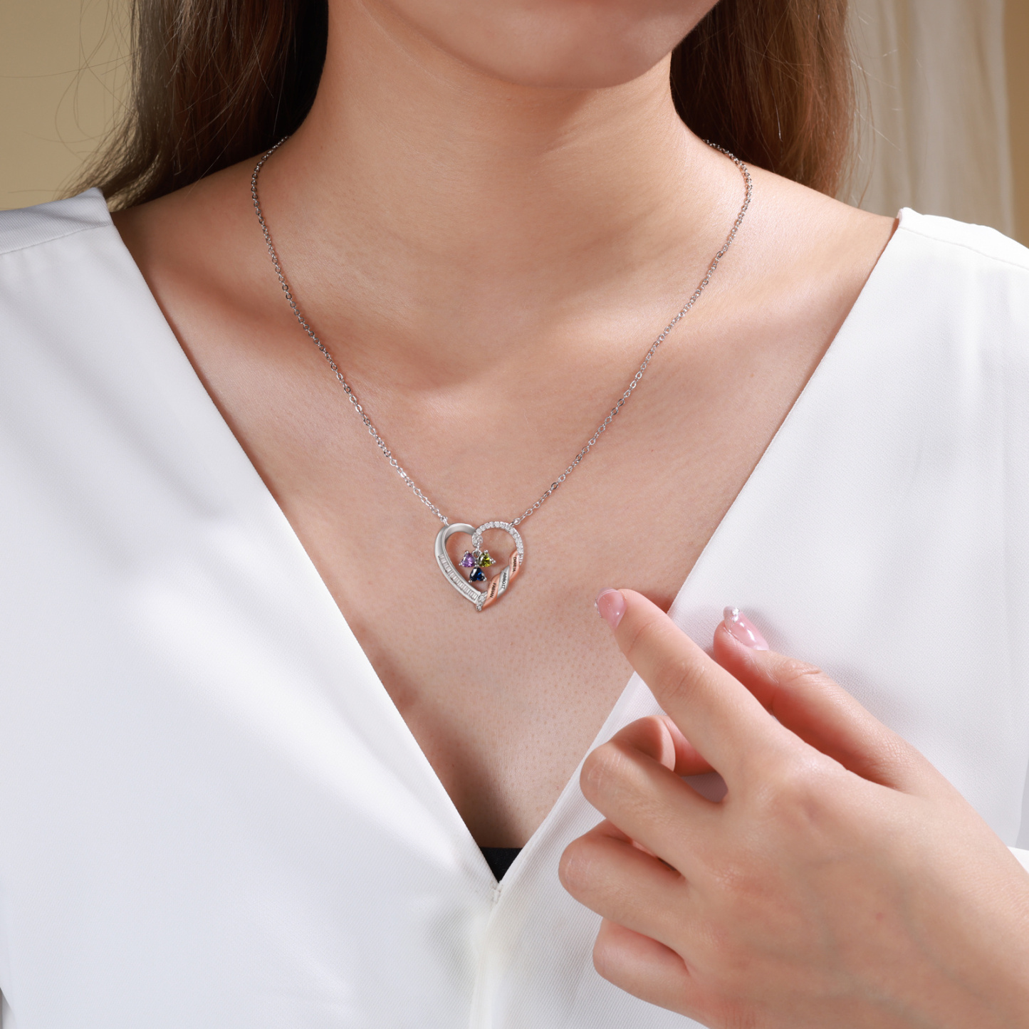 Personalized 2-4 Birthstones Heart Necklace