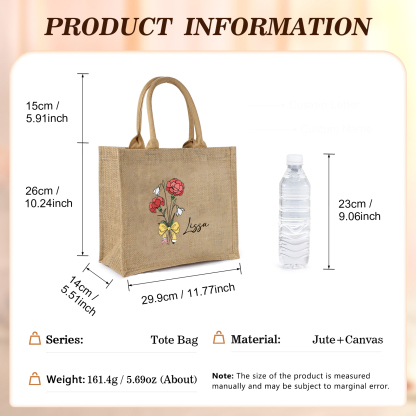 Personalised Tote Bag with Birthflower and Name Beach Bags for Birthday Gift | Jessemade