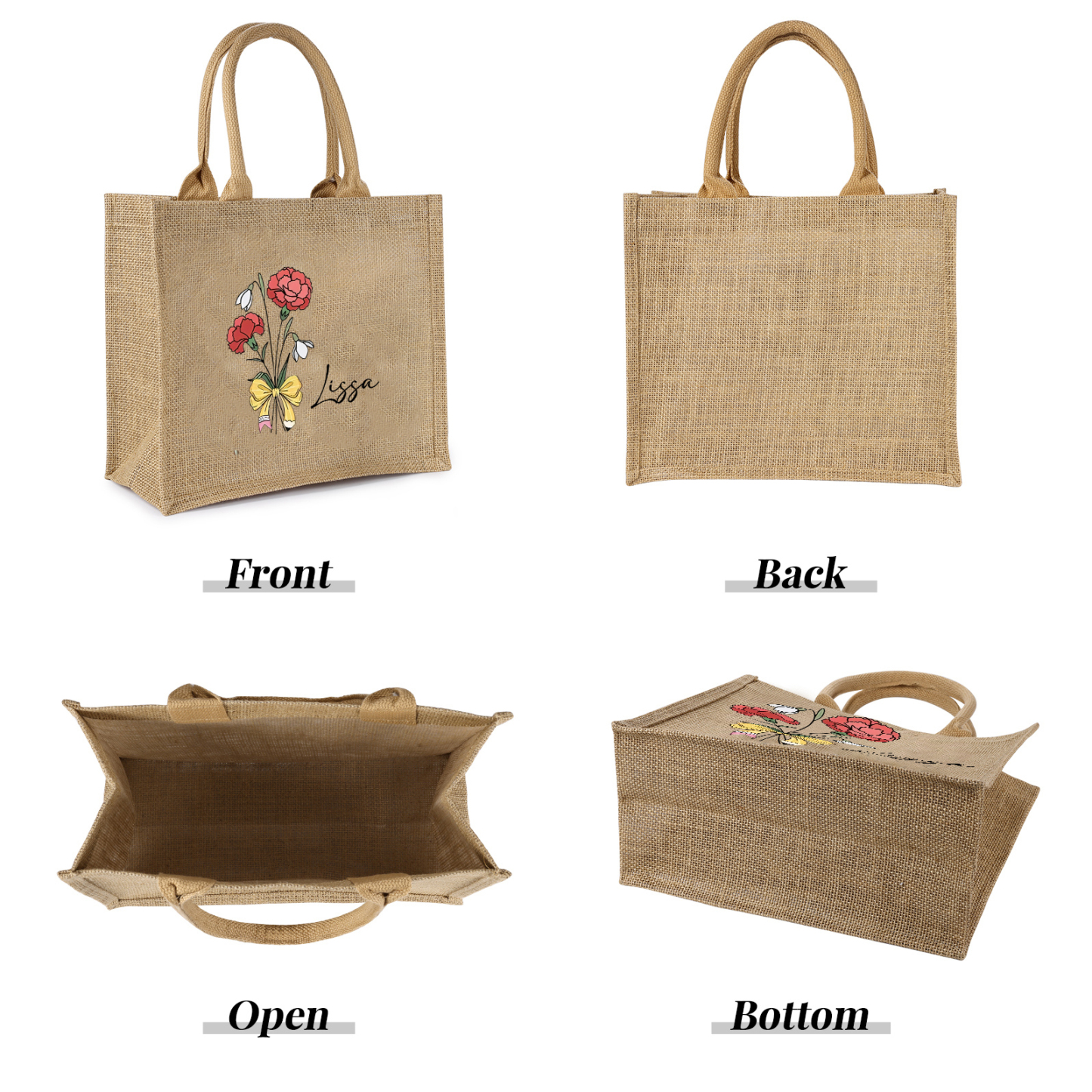 Personalised Tote Bag with Birthflower and Name Beach Bags for Birthday Gift | Jessemade