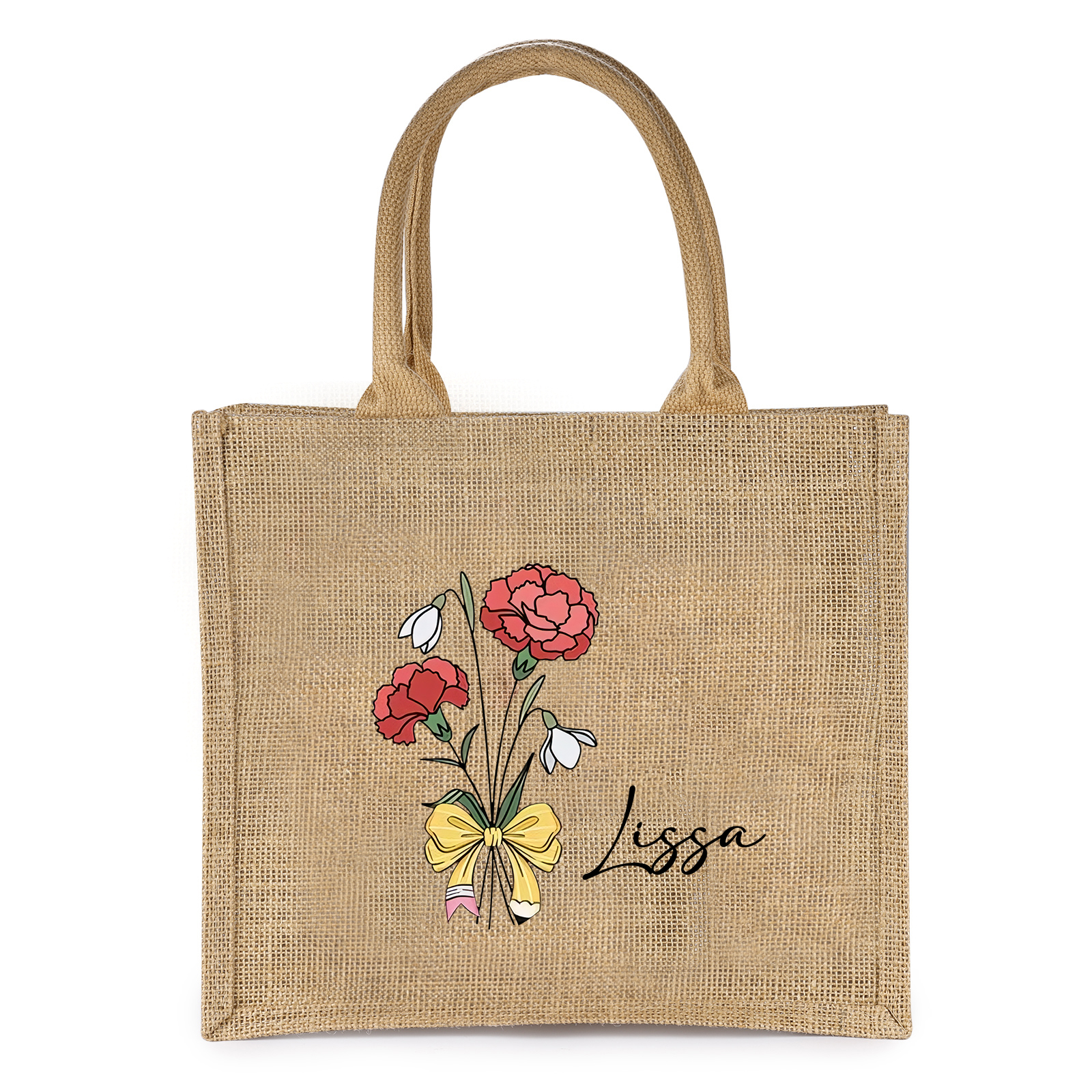 Personalised Tote Bag with Birthflower and Name Beach Bags for Birthday Gift | Jessemade