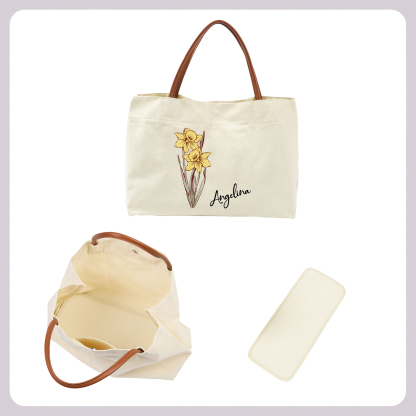 Personalized Tote Bag Custom Name & Birth Flower Stylish Gift for Her | Jessemade