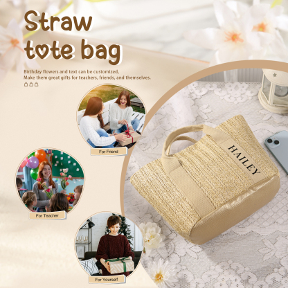 Personalized Straw Tote Bag with Custom Name – Choose from 5 Fonts & 3 Colors – Custom Gift for Mom, Teacher, Friends
