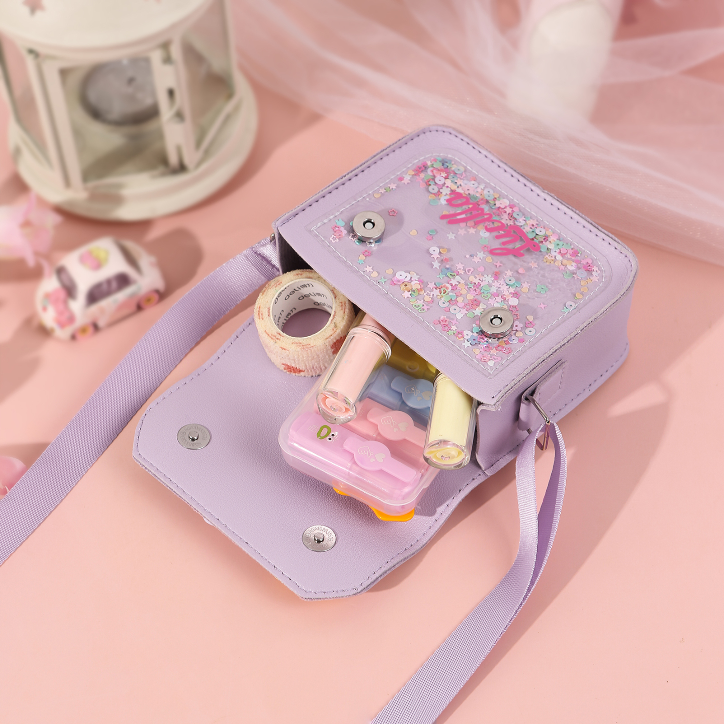 Best Present for Kids – Personalized Custom Name Makeup Bag with Colorful Beaded Handle & Floral Design