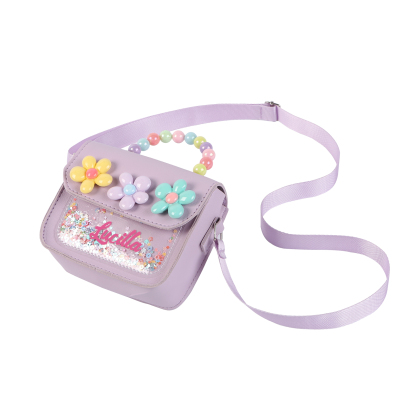 Best Present for Kids – Personalized Custom Name Makeup Bag with Colorful Beaded Handle & Floral Design