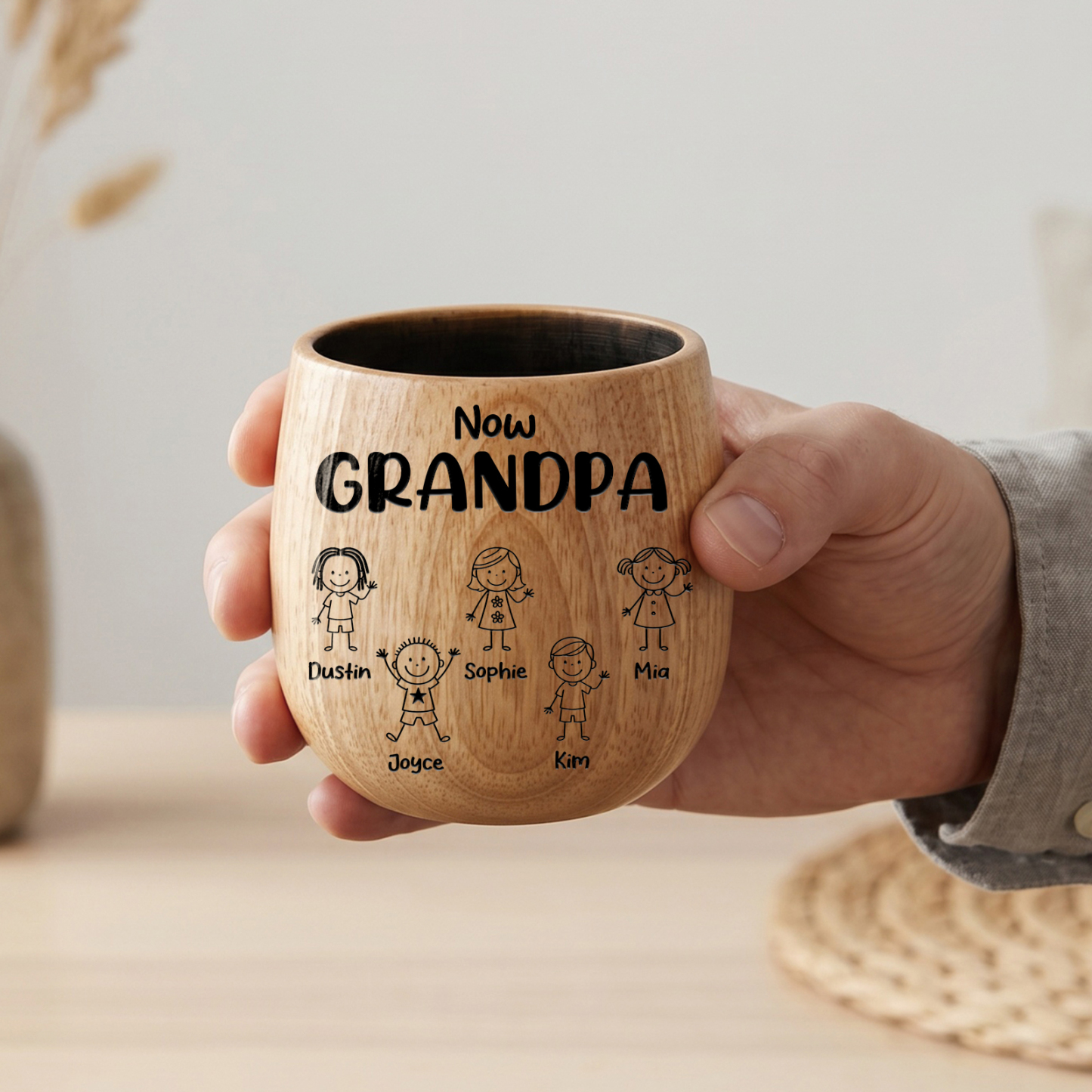 Personalized Wooden Whisky Cup for Dad or Grandpa Custom with 2-16 Children and Names