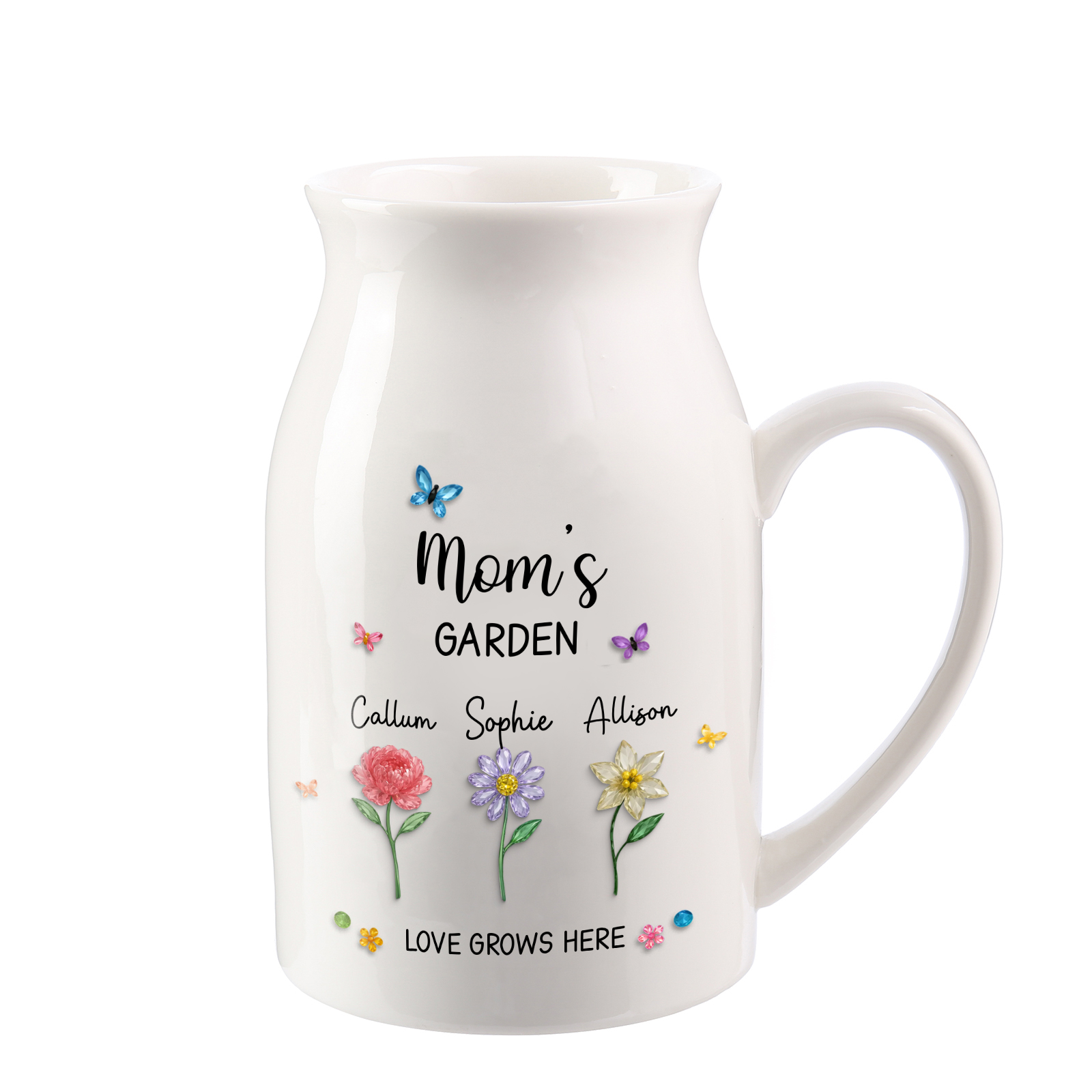 Personalized Mom’s Garden Ceramic Vase with 1–10 Birth Flowers and Names
