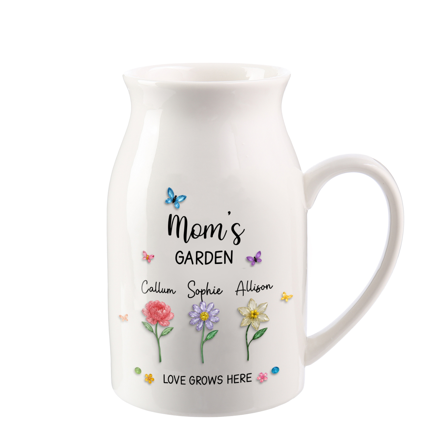 Personalized Mom’s Garden Ceramic Vase with 1–10 Birth Flowers and Names