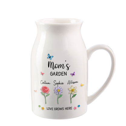 Personalized Mom’s Garden Ceramic Vase with 1–10 Birth Flowers and Names