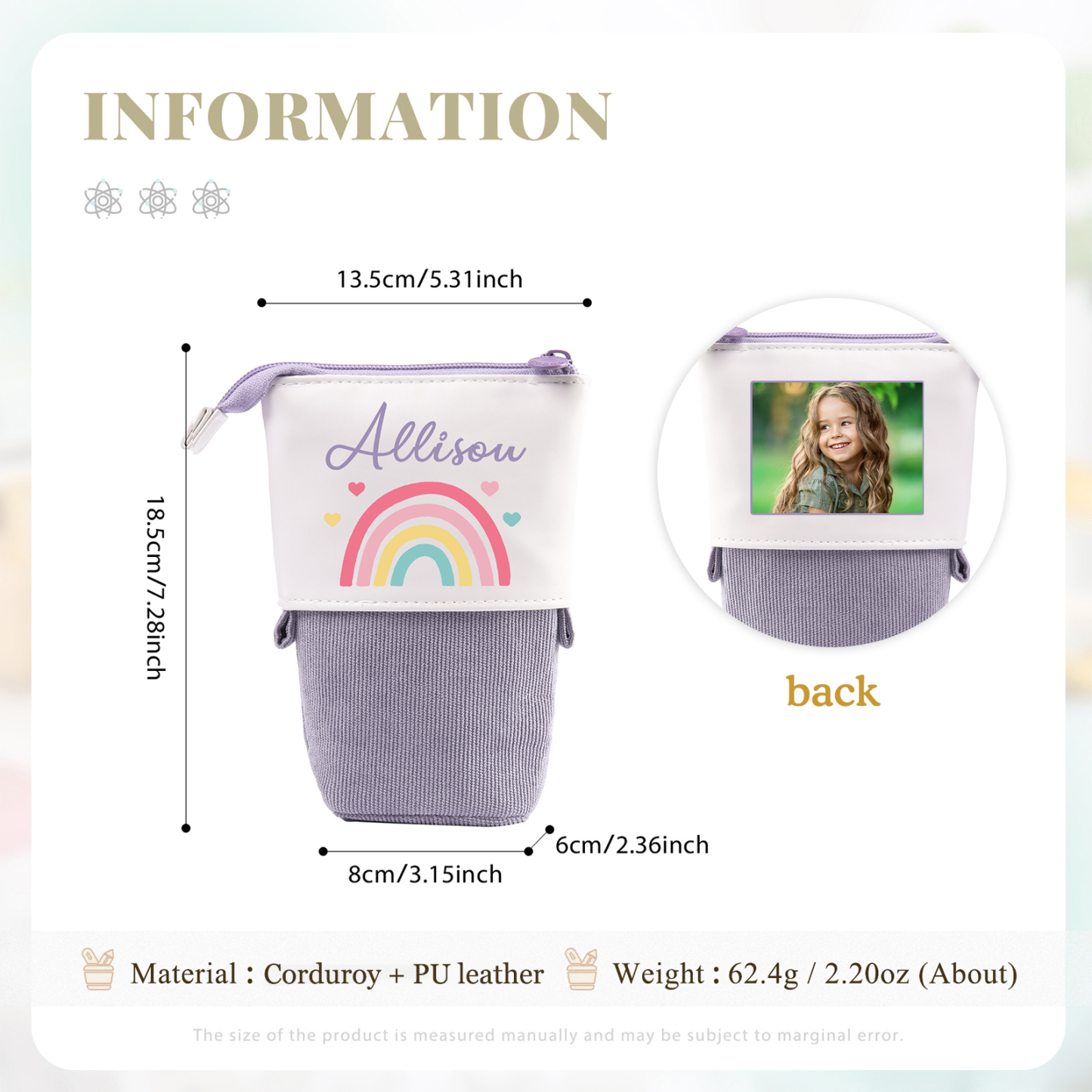 Personalized Pencil Case Custom Name and Photo Pencil Case Back to School Gift for Boys/Girls