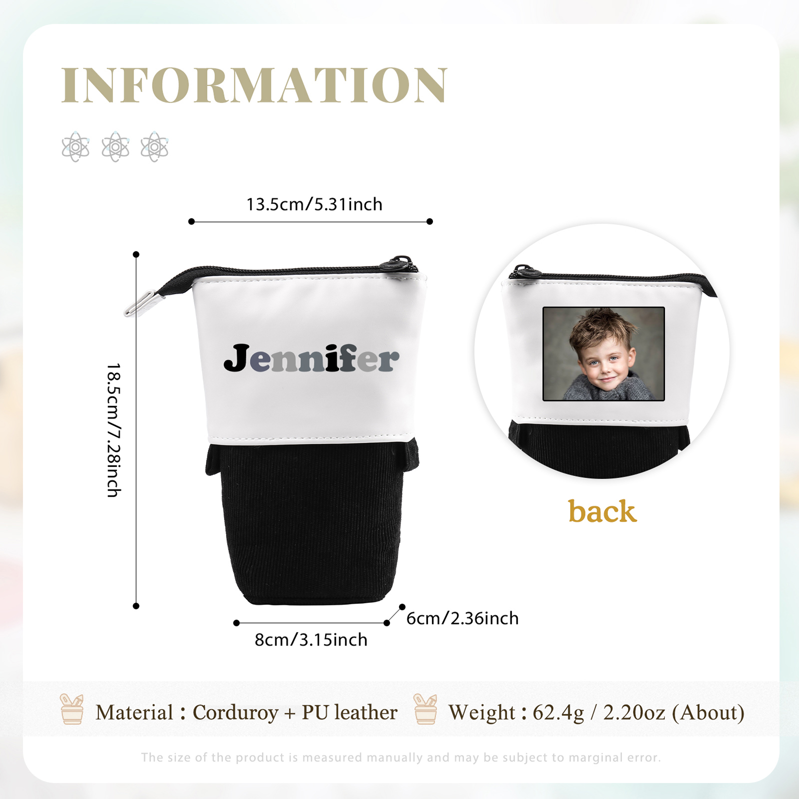 Personalized Pencil Case Custom Name and Photo Pencil Case Back to School Gift for Boys/Girls