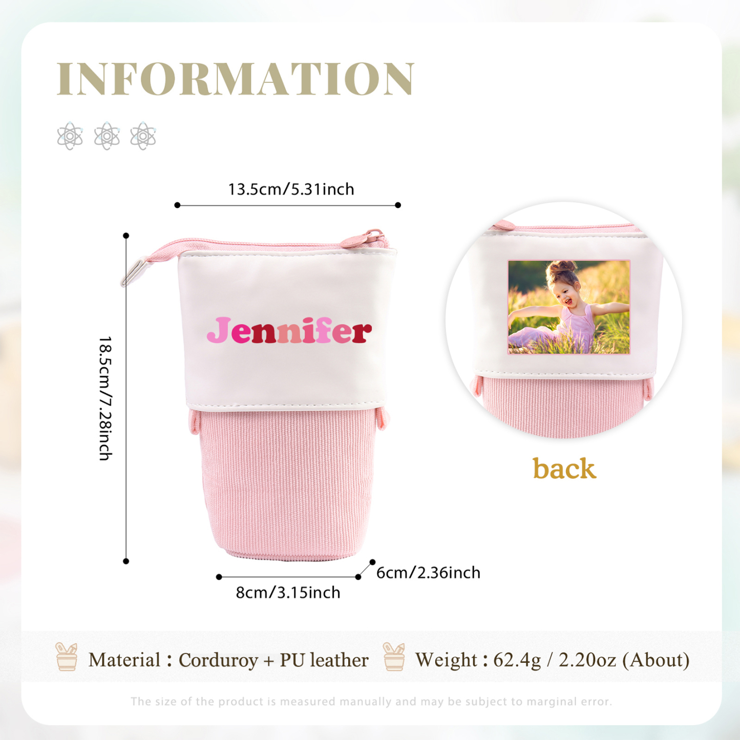 Personalized Pencil Case Custom Name and Photo Pencil Case Back to School Gift for Boys/Girls