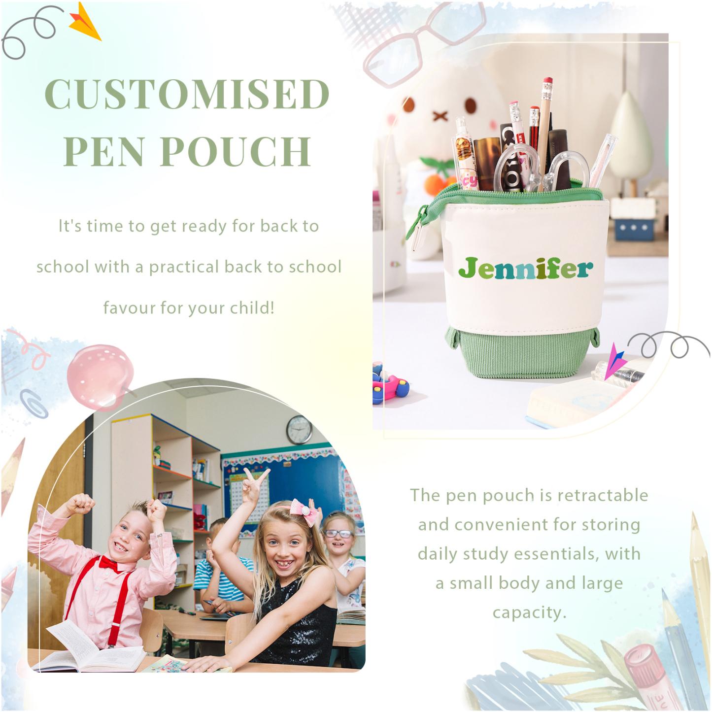 Personalized Pencil Case Custom Name and Photo Pencil Case Back to School Gift for Boys/Girls