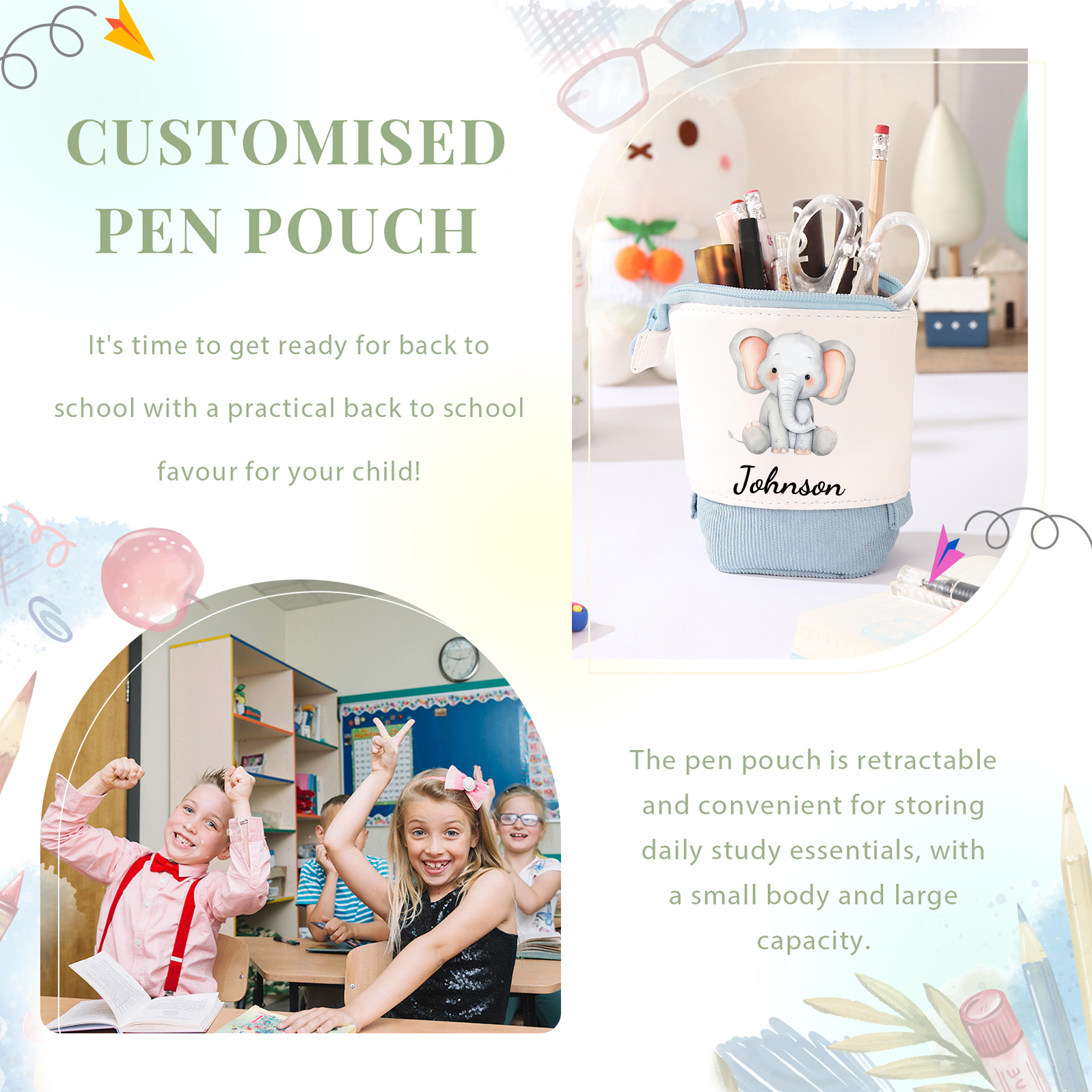 Personalized Pencil Case Customized With Name And Animal Type Pu Leather Pencil Case Back To School Gift For Kids