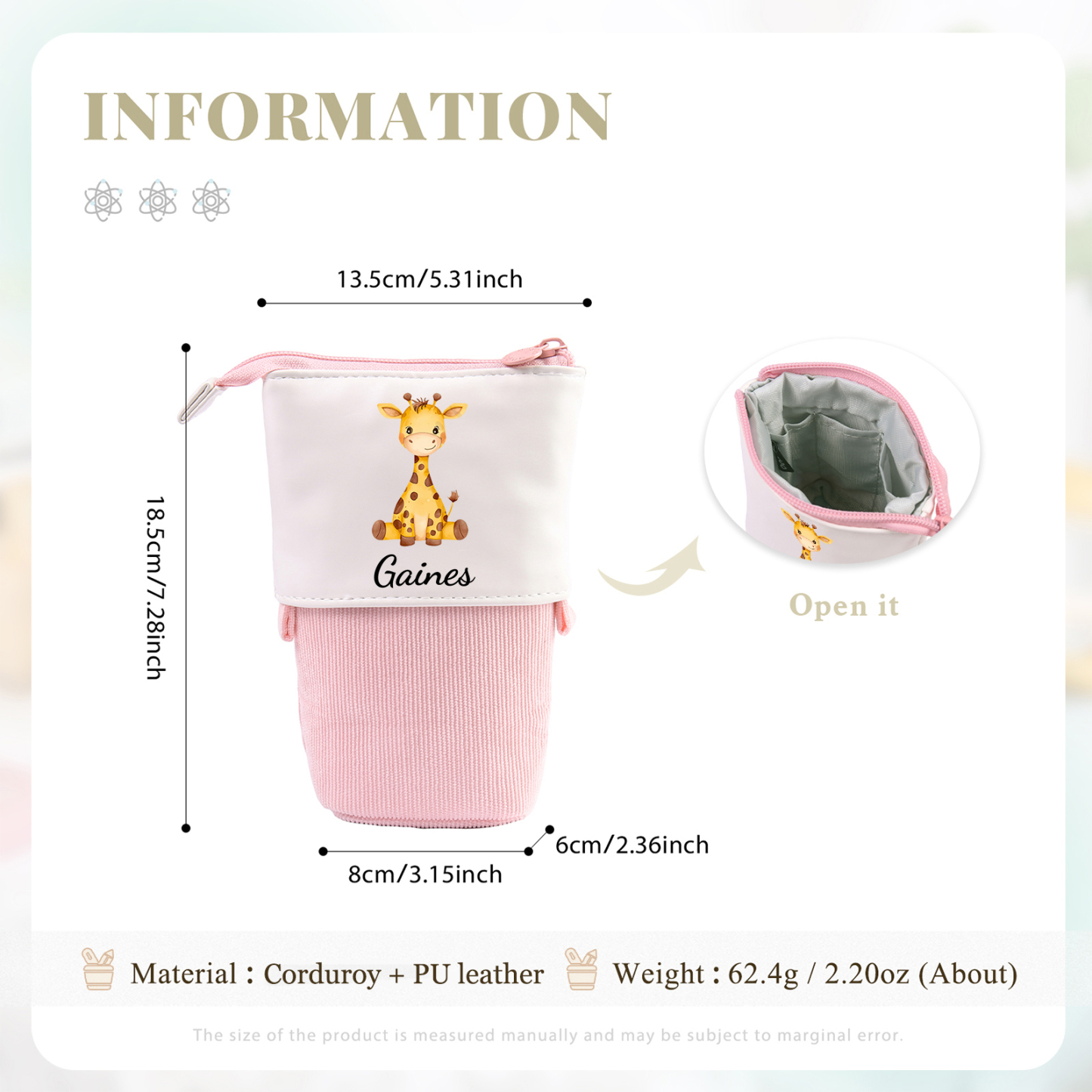 Personalized Pencil Case Customized With Name And Animal Type Pu Leather Pencil Case Back To School Gift For Kids