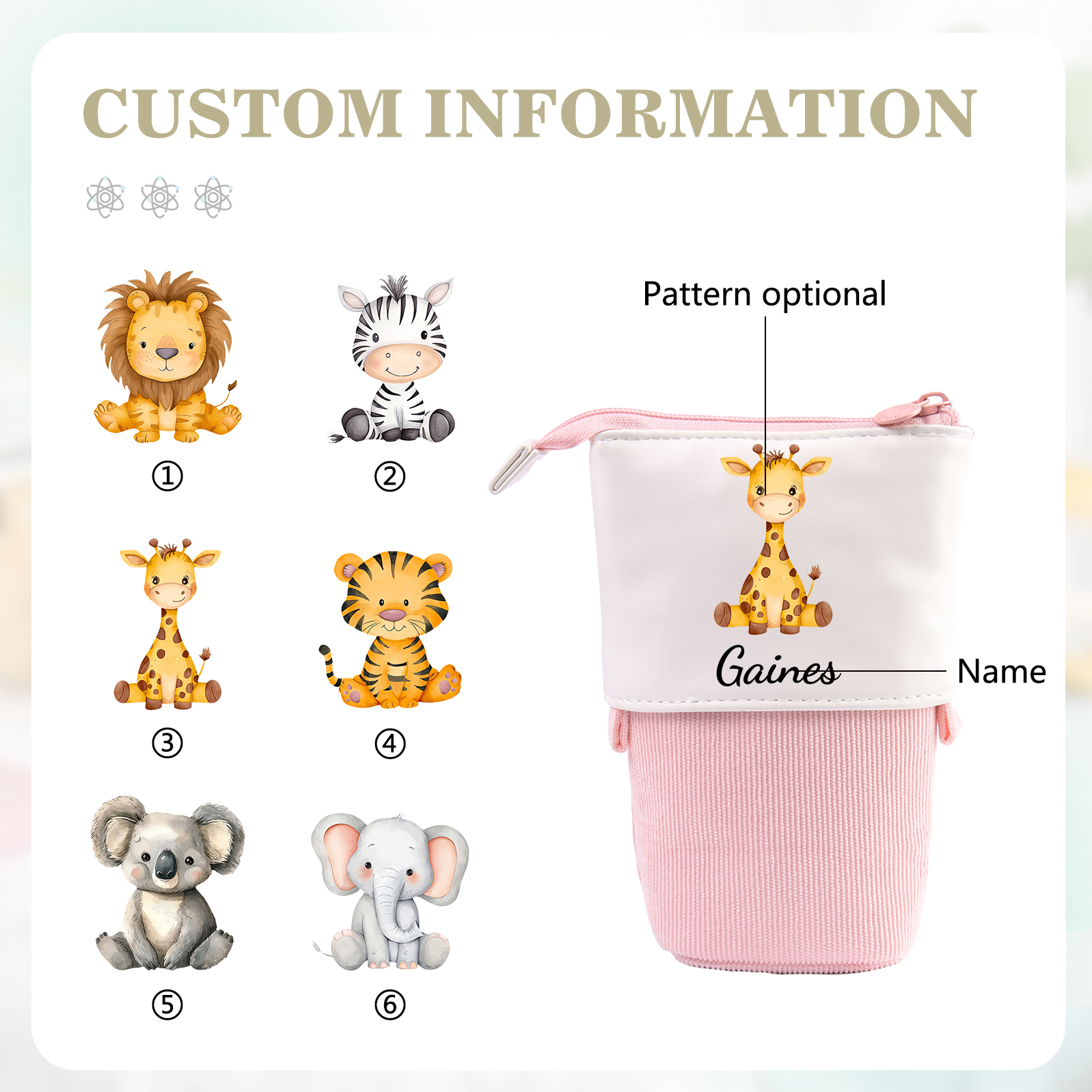 Personalized Pencil Case Customized With Name And Animal Type Pu Leather Pencil Case Back To School Gift For Kids